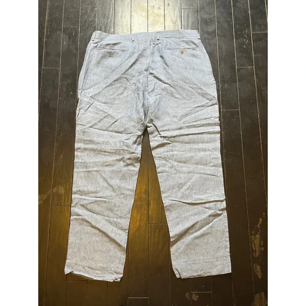 Joseph Abboud Mens Light Blue Linen Blend Flat Front Straight Leg Pants
